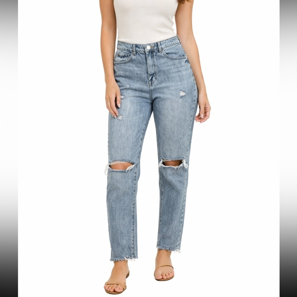 Insane Gene High Waist “Mom” Distress Cutout Hem Tapered Ankle Jeans Size 5/26